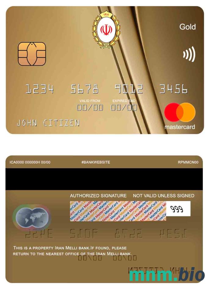 Iran Melli Bank mastercard złoto